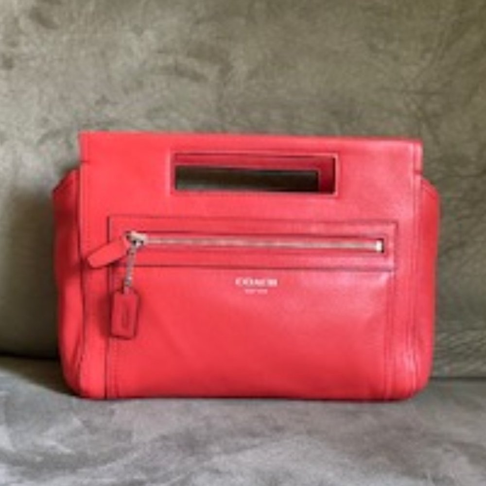 Coach, Hand Clutch, Blood Orange Red, 10" x 5" x 3"